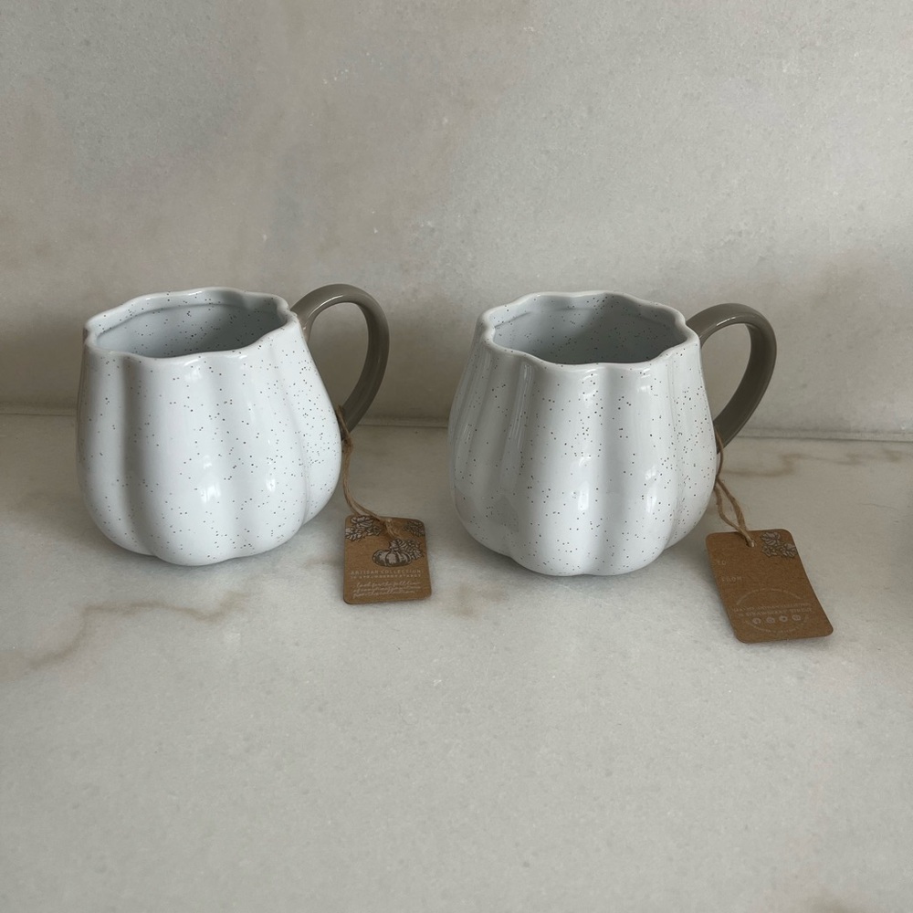 Set of Two White Speckled Mugs